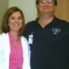 Vicky with the man who God helped to save Katie Dolls life... neurosurgeon Dr Chris Troup at his office July 23 2008